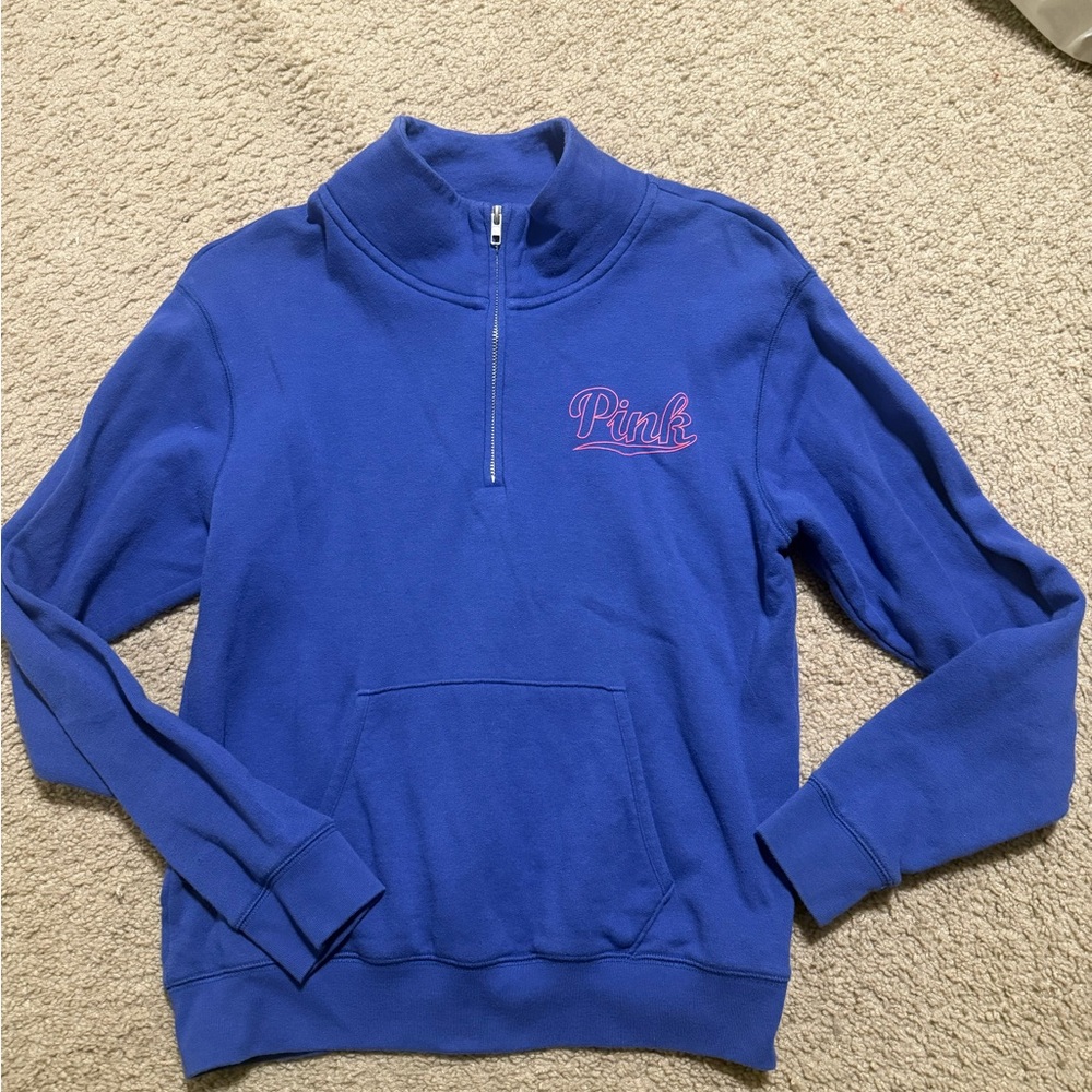 PINK Victoria's Secret Women's Cobalt Blue Quarter-Zip Sweater
